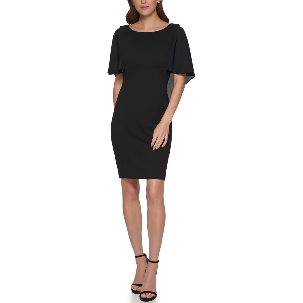 NWT DKNY Chiffon Cape Overlay Dress in Black Size 12